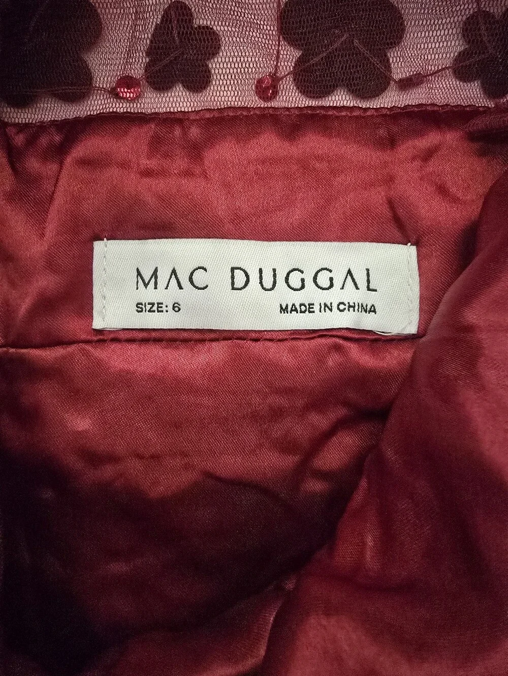 MAC DUGGAL Floral Appliqué Cocktail Midi Dress Burgundy NEW Size 6 Velvet
